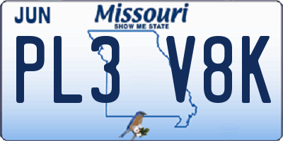 MO license plate PL3V8K