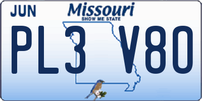MO license plate PL3V8O