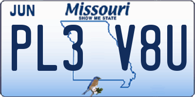 MO license plate PL3V8U