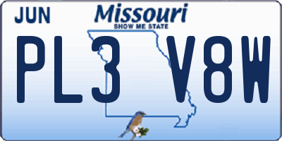 MO license plate PL3V8W