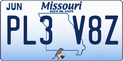 MO license plate PL3V8Z