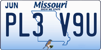 MO license plate PL3V9U