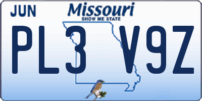 MO license plate PL3V9Z