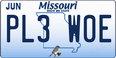 MO license plate PL3W0E