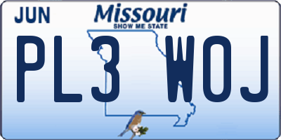 MO license plate PL3W0J