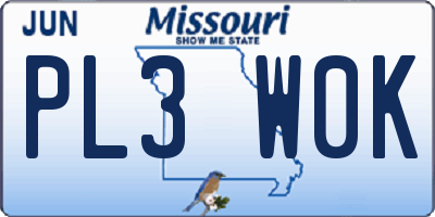 MO license plate PL3W0K