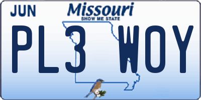 MO license plate PL3W0Y