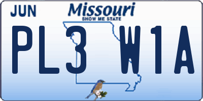 MO license plate PL3W1A