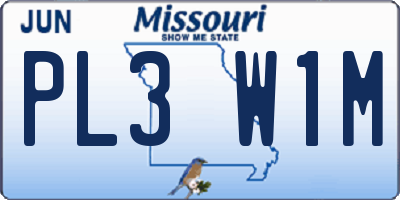MO license plate PL3W1M