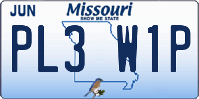 MO license plate PL3W1P