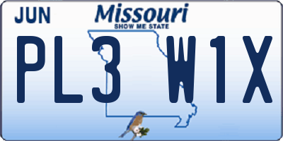 MO license plate PL3W1X