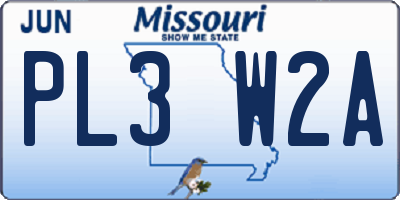 MO license plate PL3W2A