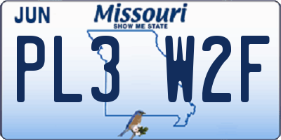 MO license plate PL3W2F