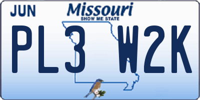 MO license plate PL3W2K