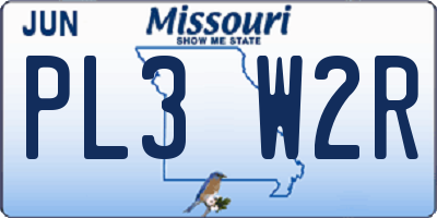 MO license plate PL3W2R