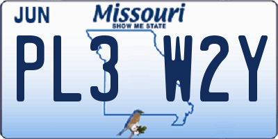 MO license plate PL3W2Y