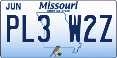 MO license plate PL3W2Z