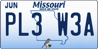 MO license plate PL3W3A