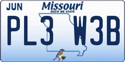 MO license plate PL3W3B