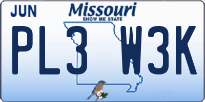 MO license plate PL3W3K