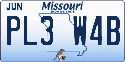 MO license plate PL3W4B