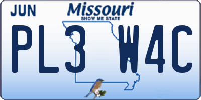 MO license plate PL3W4C