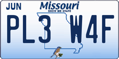 MO license plate PL3W4F
