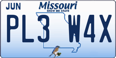 MO license plate PL3W4X