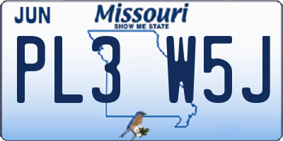 MO license plate PL3W5J