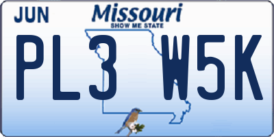 MO license plate PL3W5K