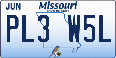 MO license plate PL3W5L