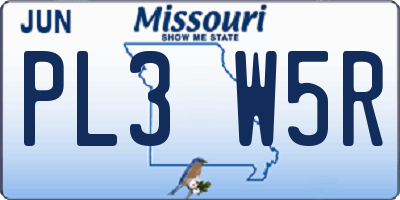 MO license plate PL3W5R
