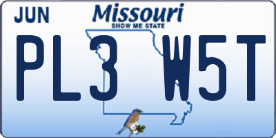 MO license plate PL3W5T
