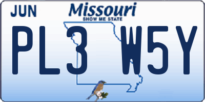 MO license plate PL3W5Y