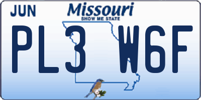 MO license plate PL3W6F