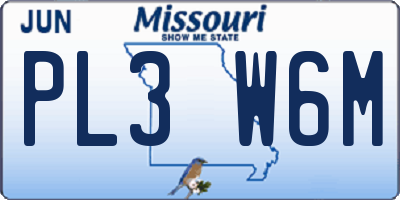 MO license plate PL3W6M