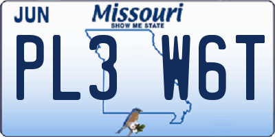 MO license plate PL3W6T