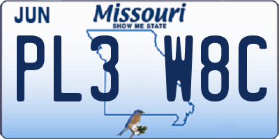 MO license plate PL3W8C