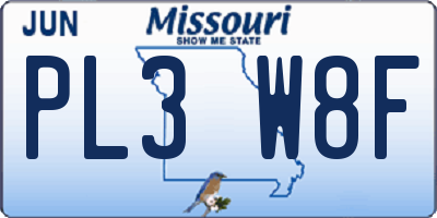 MO license plate PL3W8F