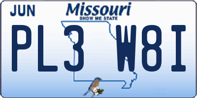 MO license plate PL3W8I