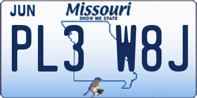 MO license plate PL3W8J