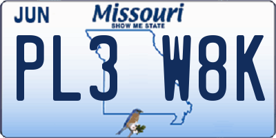MO license plate PL3W8K
