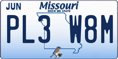 MO license plate PL3W8M