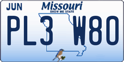 MO license plate PL3W8O