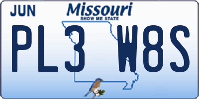 MO license plate PL3W8S