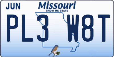 MO license plate PL3W8T