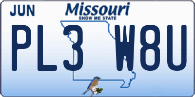 MO license plate PL3W8U