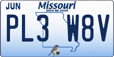 MO license plate PL3W8V