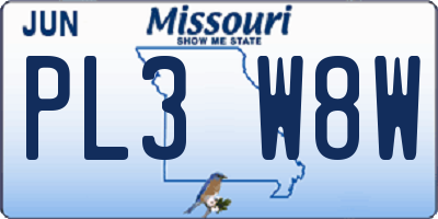 MO license plate PL3W8W