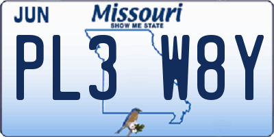 MO license plate PL3W8Y